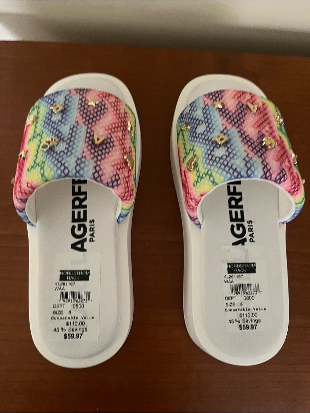 Karl Langerfeld Paris Opal Mesh Platform Slides NWT size 8
